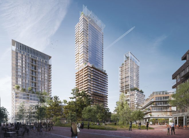 rendering of three skyscrapers