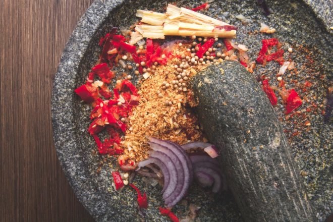 mortar with spices