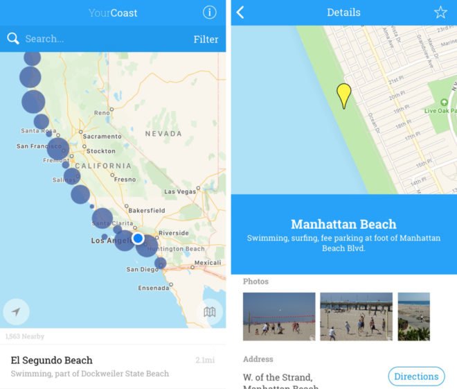 Map and beach information on an iPhone app