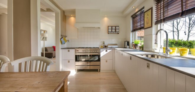 kitchen with white walls and cabinets