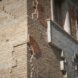 close-up of rammed earth facade
