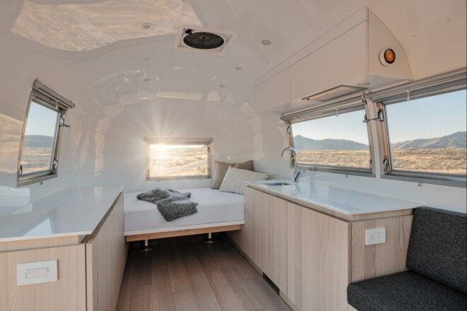 bedroom in airstream trailer