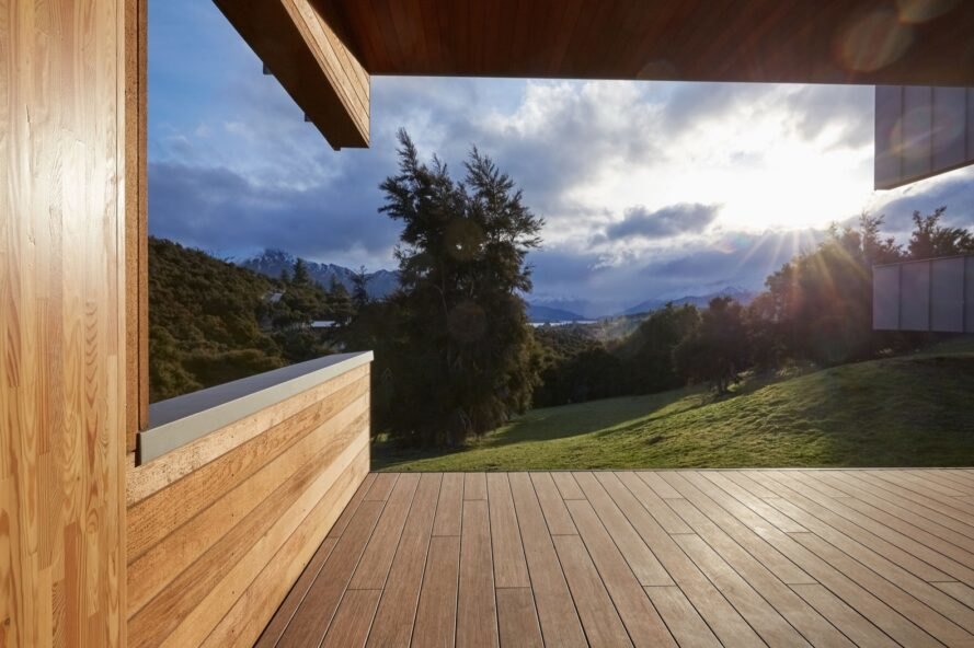 wooden deck with landscape views of New Zealand