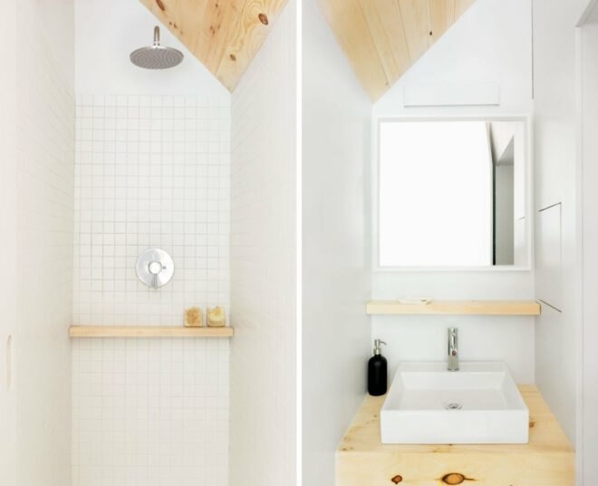 all-white bathroom in tiny cabin
