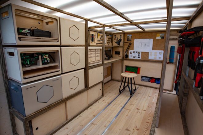 woodworking shop inside van