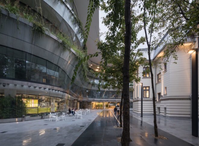 courtyard in the building with trees
