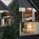 close-up of black triangular treehouses