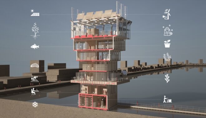 rendering of a vertical farming tower