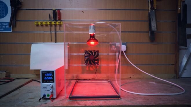 machine with red lightbulb