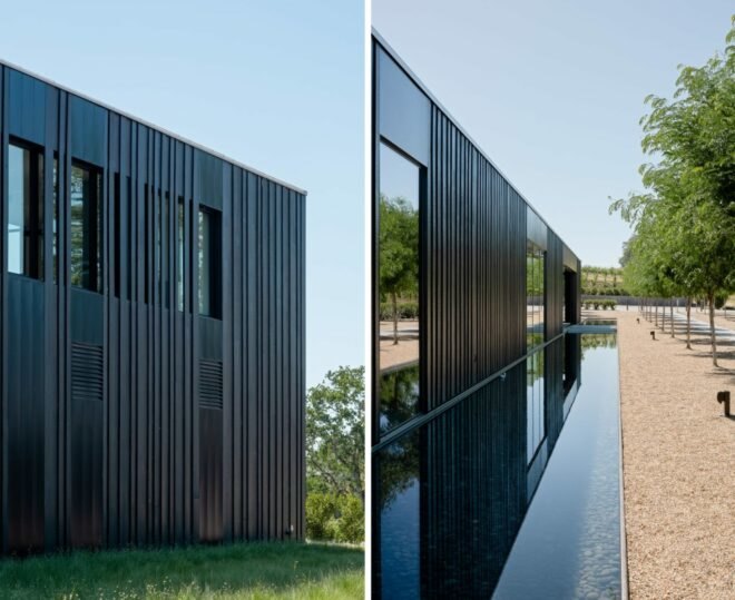 modern building with jet black cladding