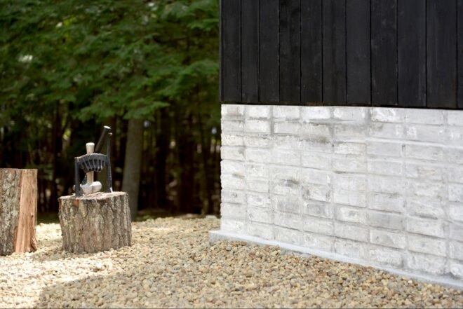 wood burning oven with charred wood exterior