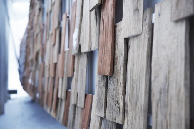 close-up of timber siding