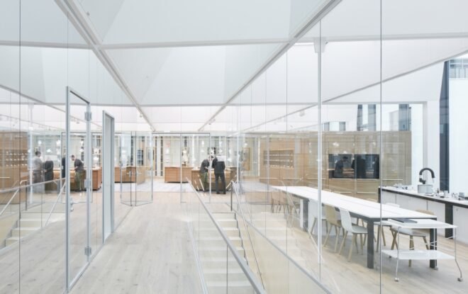 hallway with glass walls