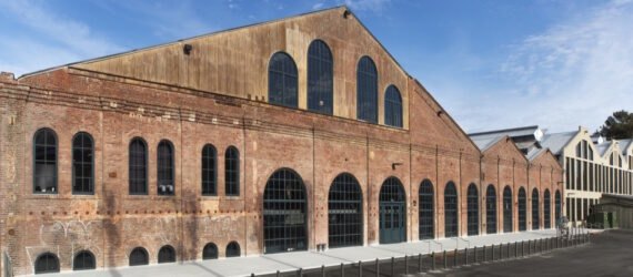 huge brick building with gabled roof