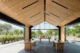 large covered seating area with tables