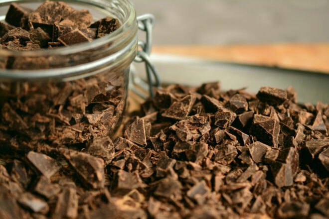 glass jar of chocolate shards