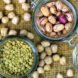 aerial view of lentils and beans in glass jars