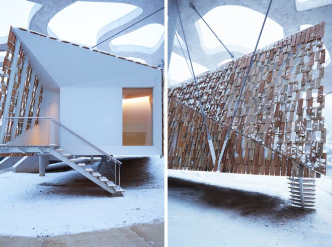 cabin with timber facade lifted off the ground