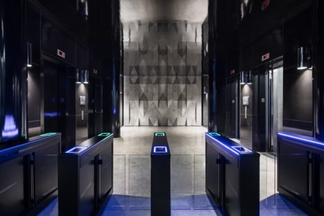 dark room with dark entrances