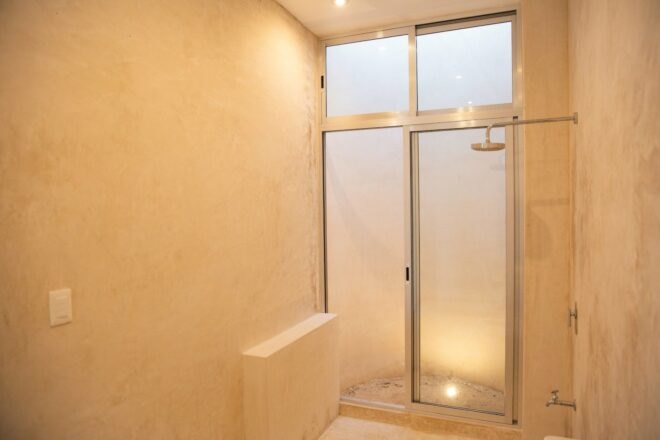 double glass doors in a bathroom