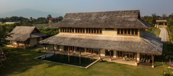 two-story structure with pitched roof