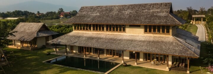 two-story structure with pitched roof