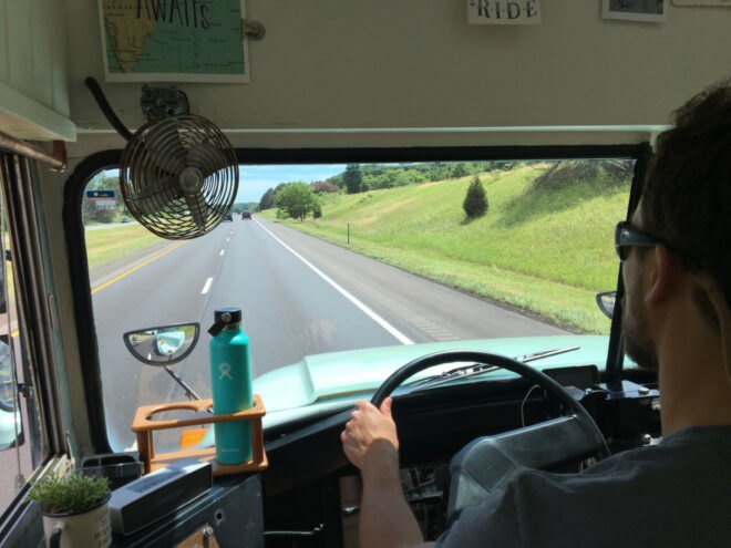 man driving school bus