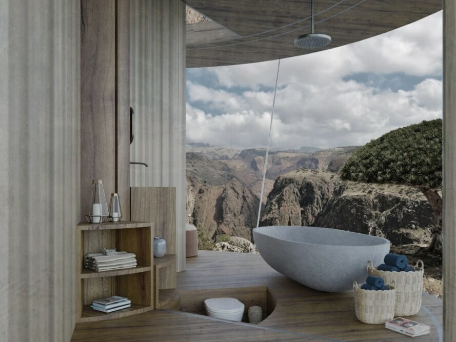 round structure with open bathroom