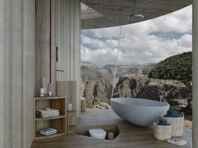 round structure with open bathroom