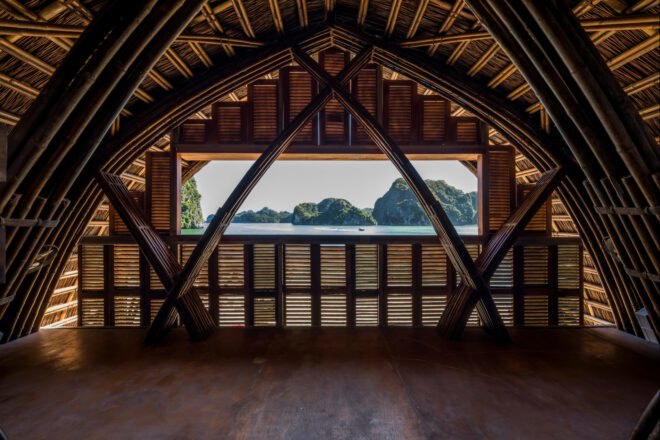 interior shot of horizontal window with view of mountains in the distance