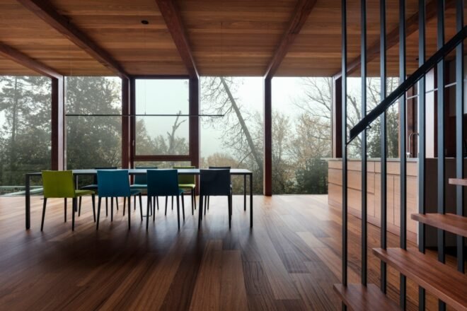 interior of home with large glass panels