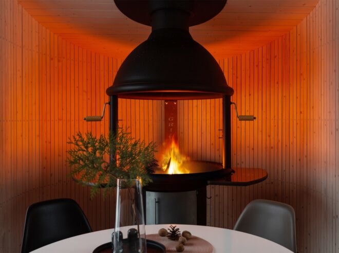 grill located in the back of the tiny home