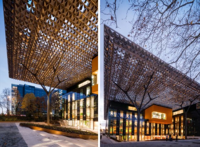glass building with shining roof