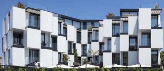 hotel with checkered facade