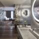bathroom with metallic walls