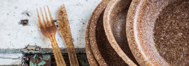 brown biodegradable tableware