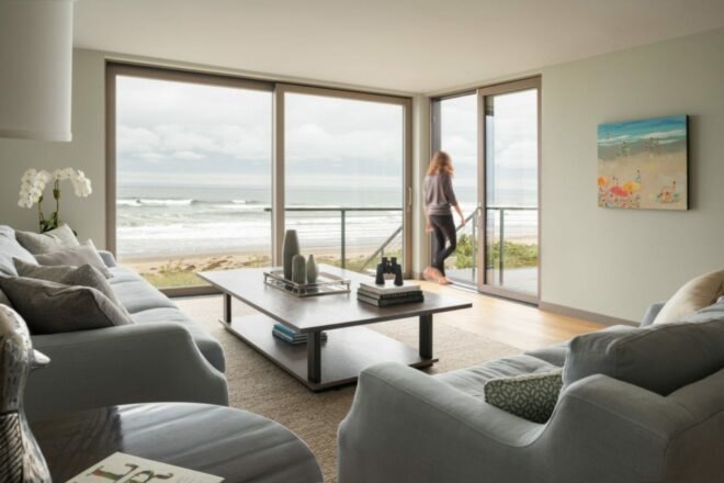 interior living space with large glass windows