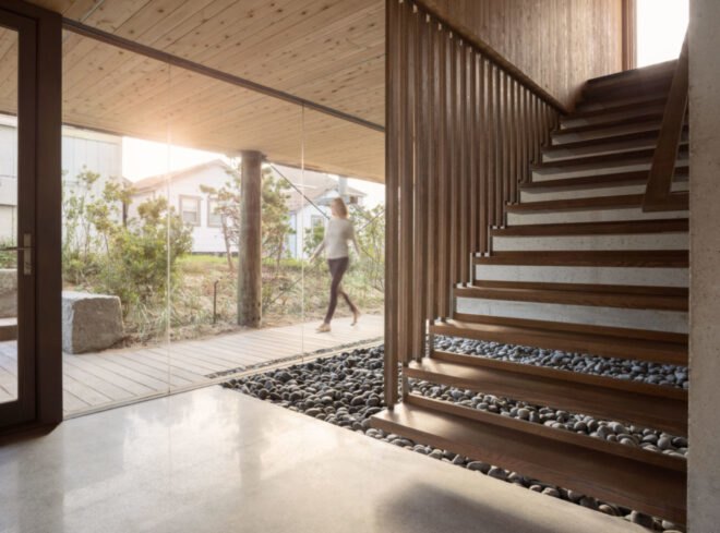 living area with large glass facade
