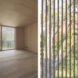 bedroom with wood floors and walls with floor to ceiling window