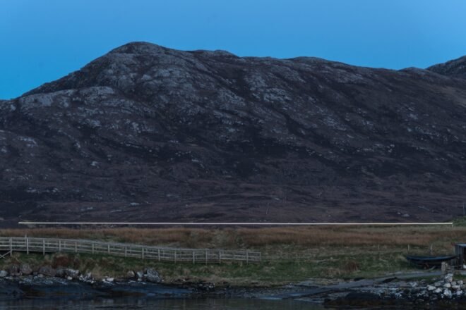 white LED light at base of mountain