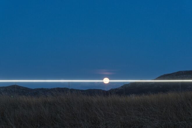 white line on mountainous horizon