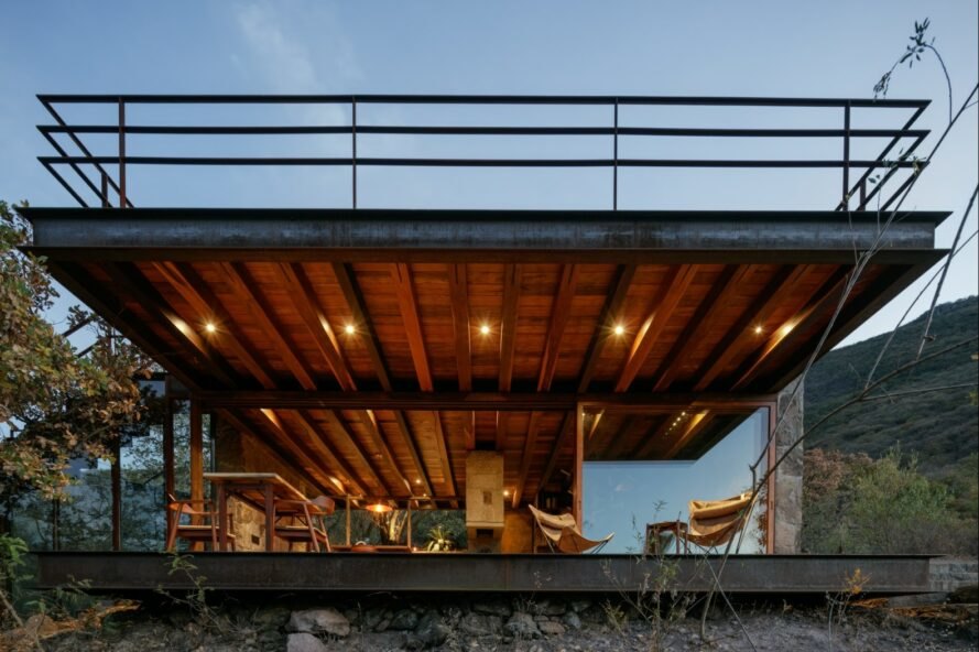 large, cantilevered rooftop terrace