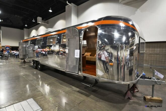 The aluminum exterior of a Western Pacific Airstream