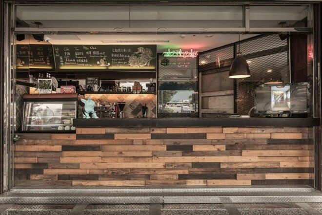 cafe with wooden bar