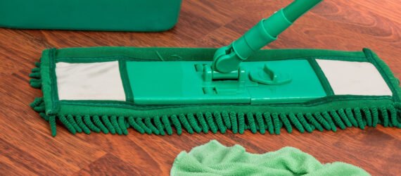green mop, green mop bucket and green microfiber cloth