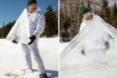 man holding a frozen triangular panel