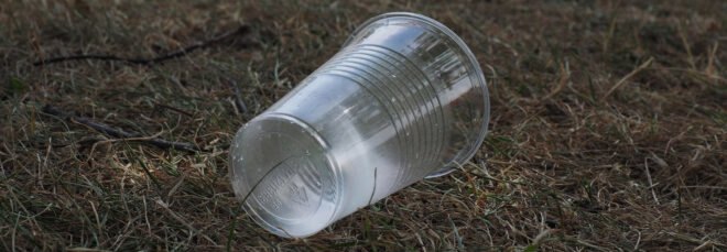 clear plastic cup lying on the ground