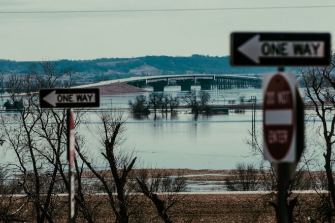 streets and bridge flooded in Nebraska