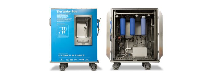 blue box on wheels with water systems inside