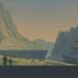 rendering of people looking at mountains on pedestals